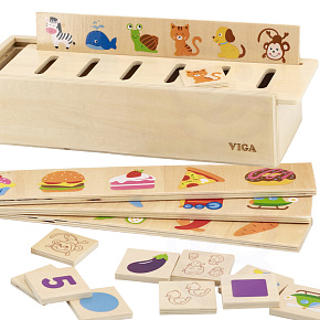 VIGA Dřevěný Vzdělávací Třídič Hra Zvířátka Ovoce Zelenina Montessori