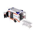 Auto ambulance plast 26cm s lehátkem na setrvačník se světlem se zvukem v krabici 37x18x11,5cm