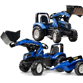 FALK Šlapací traktor New Holland T8 s lžící a přívěsem 3-7 let FALK Šlapací traktor New Holland T8 s lžící a přívěsem 3-7 let