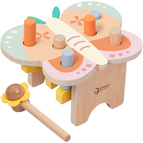 CLASSIC WORLD Wbijak Pastelowy Motylek Montessori z Młoteczkiem 8el. CLASSIC WORLD Wbijak Pastelowy Motylek Montessori z Młoteczkiem 8el.