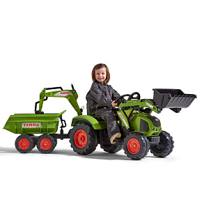 FALK Traktor CLAAS na Pedály s Přívěsem, Lžící a Radlicí od 3 Let