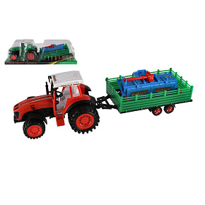 Traktor s vlekem s rotavátorem plast 52cm na setrvačník 2 barvy v blistru Traktor s vlekem s rotavátorem plast 52cm na setrvačník 2 barvy v blistru