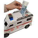 Lebula pokladnička na mince bankovky prasátko dárek na peníze otevírací interaktivní auto ambulance