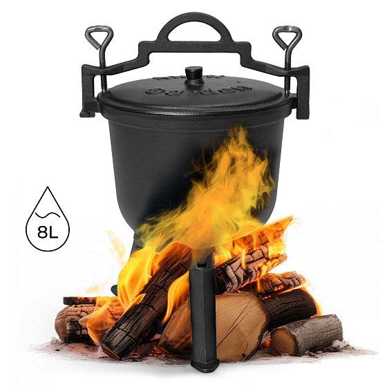 Litinový kotlík stojící 8L myslivecký hrnec ohniště gril MultiGarden