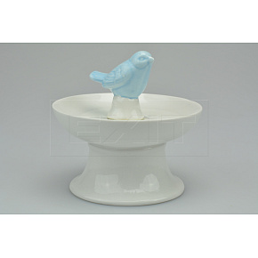 Porcelánové dekorační pitítko pro ptáčky (11x11cm) - Růžový ptáček