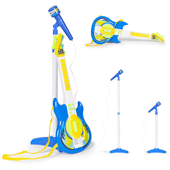 Sada elektrická kytara mikrofon stojan pro děti MP3 - modrá