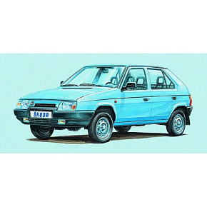 Model Kliklak Škoda Favorit 13,5x6,7cm v krabici 25x14,5x4,5cm