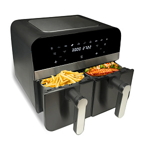 Comfy Nest CN-AFD45NB: 2400W Černá digitální horkovzdušná fritéza s dvojitým košem - 9L