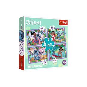Puzzle 4v1 Bláznivý den Lilo&Stitch v krabici 28x28x6cm
