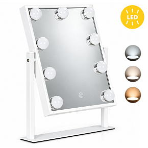 Lustro do makijażu LED 25x30 cm kosmetyczne podświetlane 3 barwy 9 żarówek ModernHome Lustro do makijażu LED 25x30 cm kosmetyczne podświetlane 3 barwy 9 żarówek ModernHome