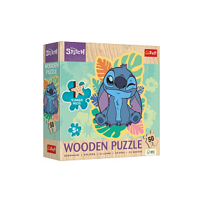 Puzzle dřevěné nepravidelné tvary Lilo a Stitch 50 dílků 19,8x25,8cm v krabici 20x20x6cm
