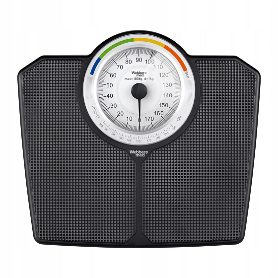 Klasická mechanická analogová koupelnová váha do 180 kg černá WEBBER BMI