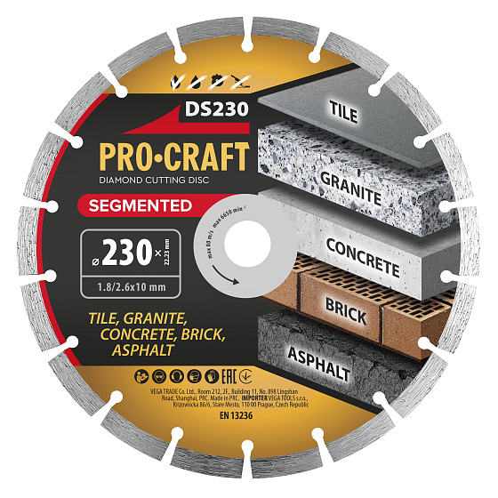 Diamantový řezný kotouč Segmented Procraft DS230