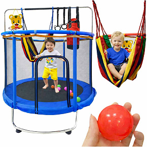 Trampolina dla dzieci ogrodowa siatka piłki koszykówka 155cm niebieska