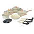 Herzberg HG-WDBEJ14: 14 Pieces Granite Coated with Wood Accent Handle - Biege