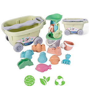 WOOPIE GREEN Sada na písek s vozíkem 13 ks BIODEGRADABILNÍ ORGANICKÝ MATERIÁL