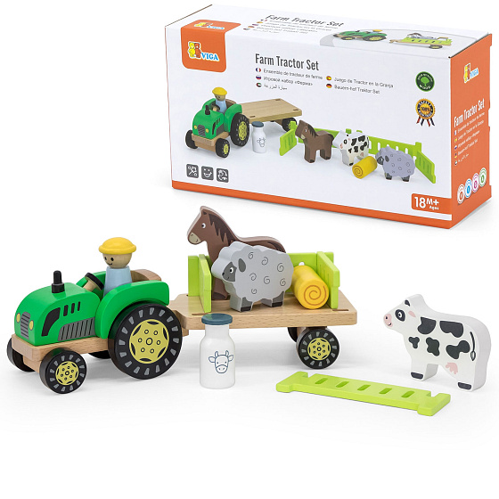 Dřevěný traktor s přívěsem Figurky zvířat Farma Vzdělávací sada