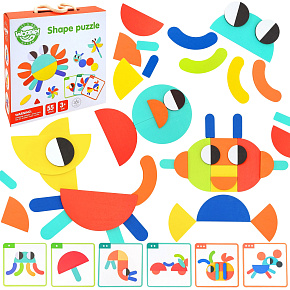 WOOPIE GREEN Dřevěná skládačka Montessori 40 vzorů k vytvoření 55 ks. Certifikát FSC