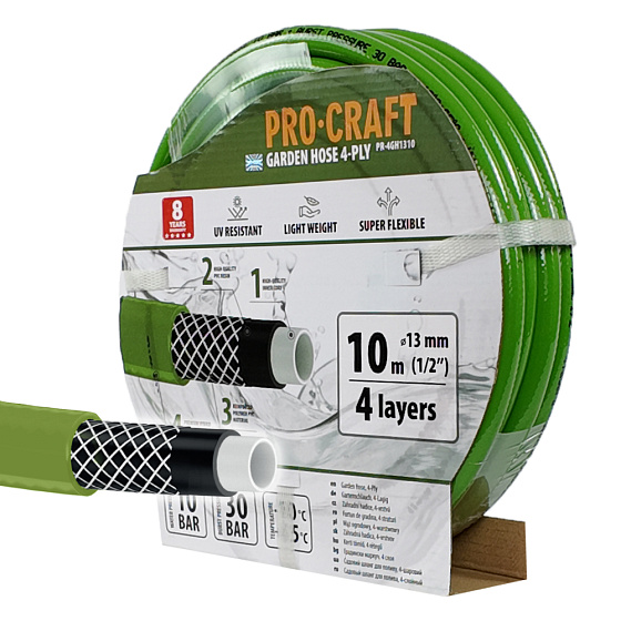 Zelená zahradní hadice Procraft PR-4GH1310 4 vrstvy, 1/2" 10 m