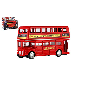 Autobus "Londýn" červený patrový kov/plast 12cm na zpětné natažení 2 druhy v krabičce 17x13,5x6cm