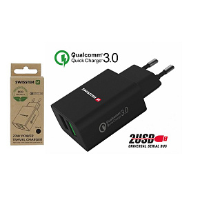 Síťový adaptér 2x USB QC 3.0 + USB, 23 W, černý (ECO BALENÍ)