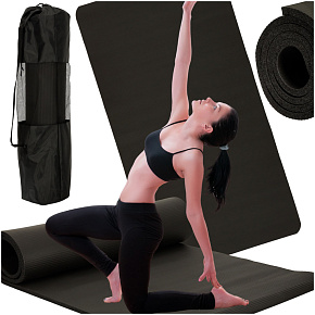 Podložka na cvičení jógy gymnastická tréninková fitness karimatka silná 1,5 cm černá + obal