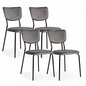Komplet 4 krzeseł welurowych tapicerowanych do jadalni i salonu ciemny szary ModernHome Komplet 4 krzeseł welurowych tapicerowanych do jadalni i salonu ciemny szary ModernHome