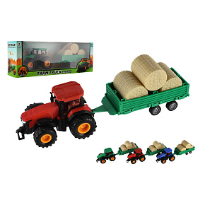 Traktor s vlekem s balíkama plast 30cm na setrvačník 3 barvy v krabici 33x12x9cm Traktor s vlekem s balíkama plast 30cm na setrvačník 3 barvy v krabici 33x12x9cm