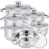 Herzberg HG-1241 : Batterie de cuisine 12 pièces en acier inoxydable avec couvercles en verre