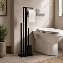 Stojan do koupelny na toaletní papír s držákem a WC kartáčem černý ModernHome