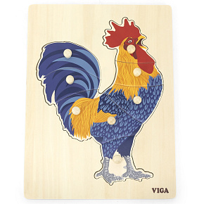 VIGA Dřevěné Puzzle Montessori Kohout s Kolíčky