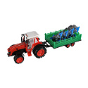 Traktor s vlekem s pluhem plast 53cm na setrvačník 2 barvy v blistru