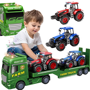 WOOPIE Auto Odtahovka s Traktory Farma Světla Zvuky