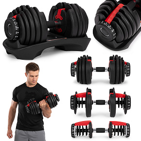 Nastavitelná litinová činka s podstavcem, zátěž 2,5-24 kg MOVEPRO