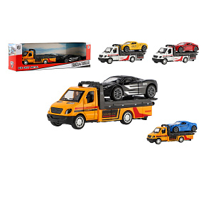 Auto odtahovka + auto kov/plast 11cm na zpětné natažení mix druhů v krabičce 24x7,5x6cm