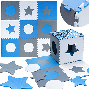 Pěnová vzdělávací podložka puzzle šedá modrá 60 x 60 cm 9 dílů