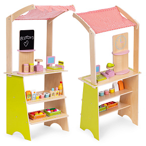 Duży drewniany stragan dla dzieci sklep z terminalem i wagą owoce warzywa 20 elementów ECOTOYS Duży drewniany stragan dla dzieci sklep z terminalem i wagą owoce warzywa 20 elementów ECOTOYS