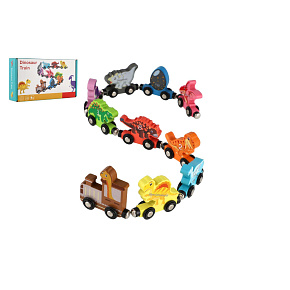 Vlak/Vláček s vagóny dinosaurus na magnety 10ks dřevo v krabičce 20x11cm Vlak/Vláček s vagóny dinosaurus na magnety 10ks dřevo v krabičce 20x11cm