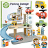 WOOPIE GREEN Drewniany Parking Piętrowy 2w1 Stacja Benzynowa z Autkami i Figurkami 12 el. FSC