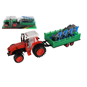 Traktor s vlekem s pluhem plast 53cm na setrvačník 2 barvy v blistru Traktor s vlekem s pluhem plast 53cm na setrvačník 2 barvy v blistru