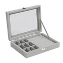 Herzberg HG-05361 : organiseur à bijoux en velours avec couvercle en verre, 9 compartiments et 7 emplacements pour bagues