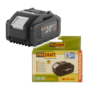 Baterie akumulátorová 20V Li-ion, 8000mAh USB Type C Procraft 20/8C Baterie akumulátorová 20V Li-ion, 8000mAh USB Type C Procraft 20/8C