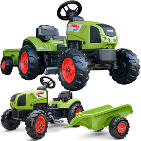 FALK Traktor Claas Zelený na Pedály s Přívěsem + Klakson od 2 Let.