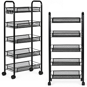 Metalowy regał mobliny organizer łazienkowy kuchenny z 5 półkami kółka czarny ModernHome Metalowy regał mobliny organizer łazienkowy kuchenny z 5 półkami kółka czarny ModernHome