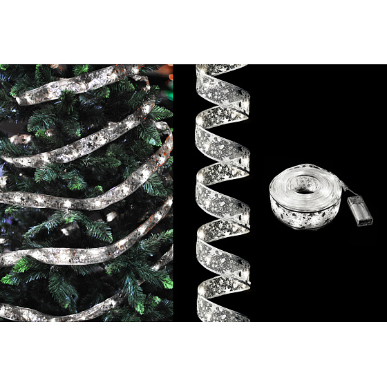 Vánoční stuha s LED světýlky 1000cm 100LED - Zlatá stuha/barevná