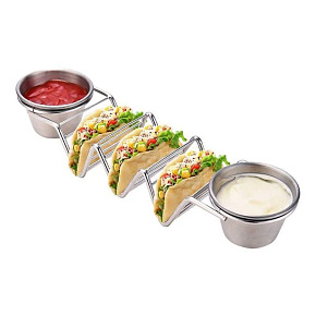 Herzberg HG-04043: Nerezový držák na tacos se 2 miskami