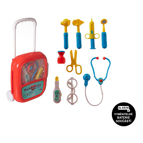 Sada doktor/lékař plast se stetoskopem na baterie v plastovém kufříku na kolečkách 24x33x10cm Sada doktor/lékař plast se stetoskopem na baterie v plastovém kufříku na kolečkách 24x33x10cm